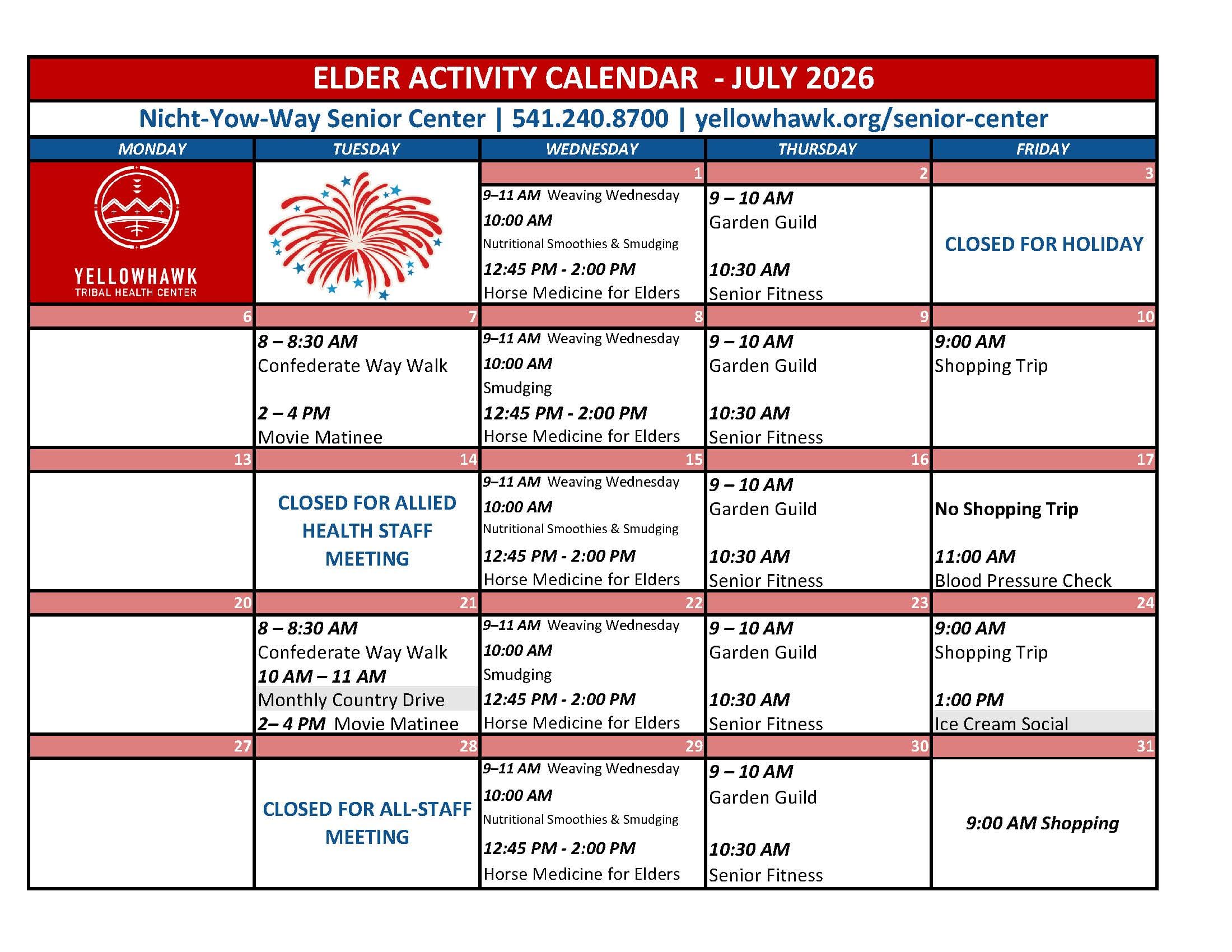 July 2026 Activities